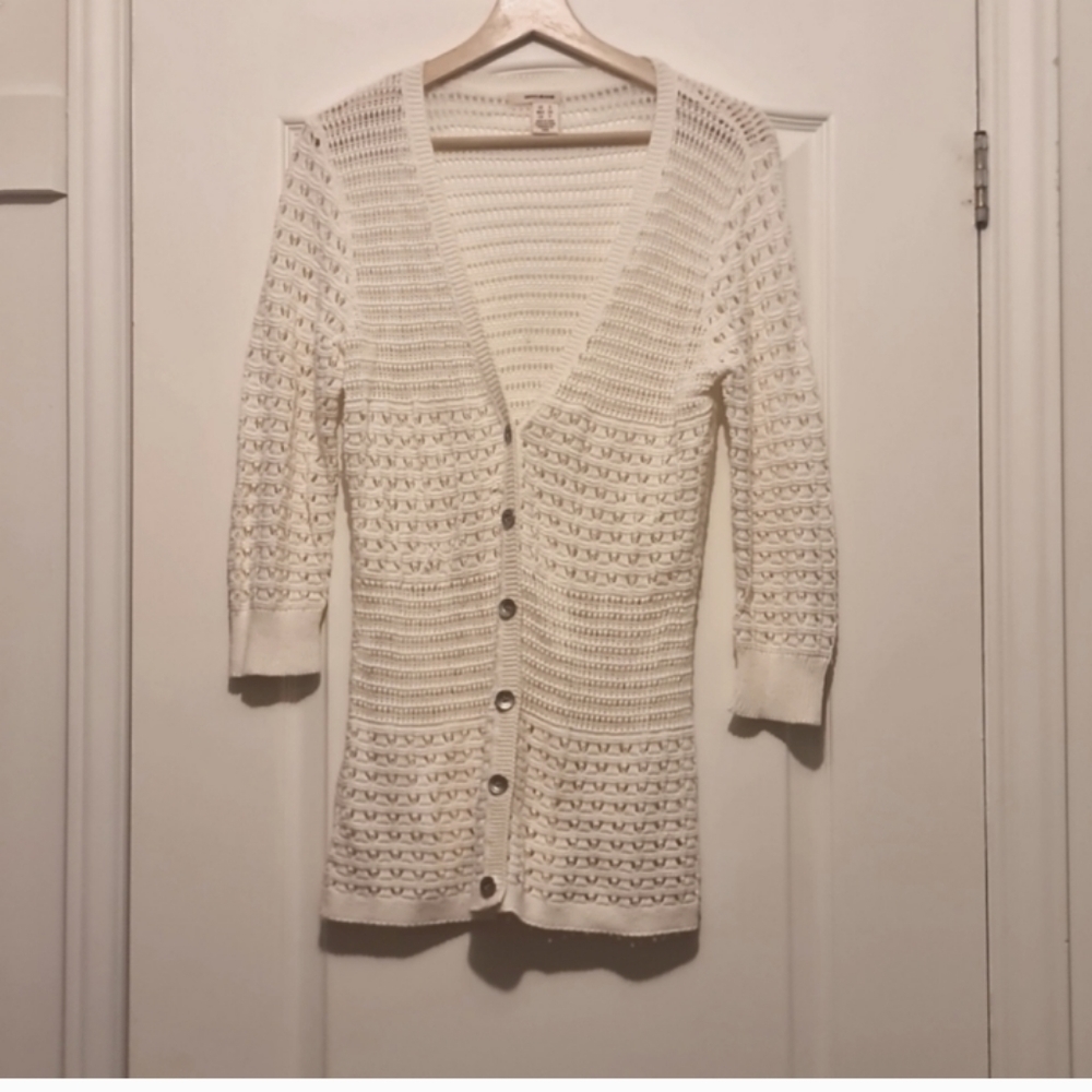 DKNY  jeans light crochet knit cardigan with holes size small white